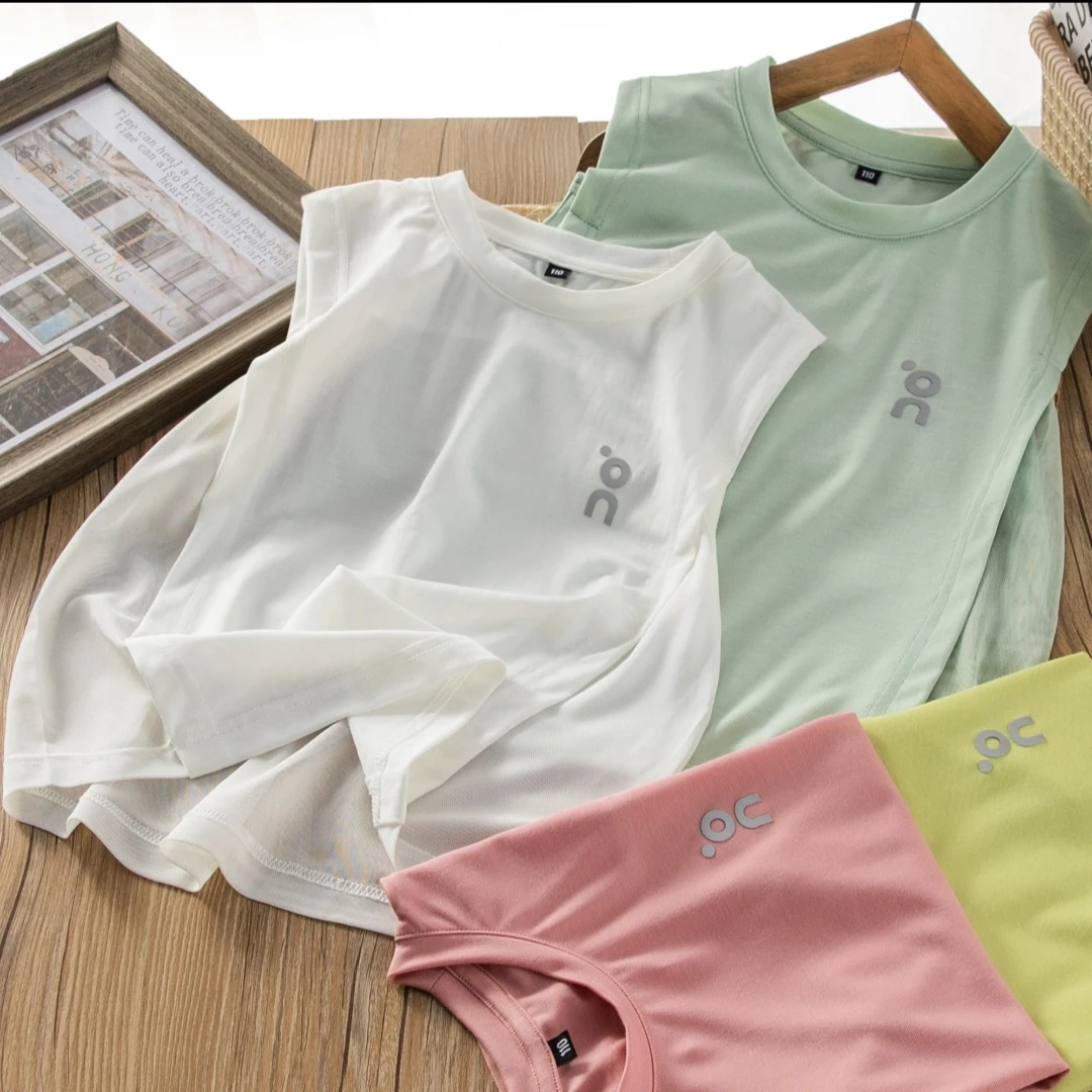 儿童夏季2025印花纯色拼接圆领中大童运动透气背心-LY25110C