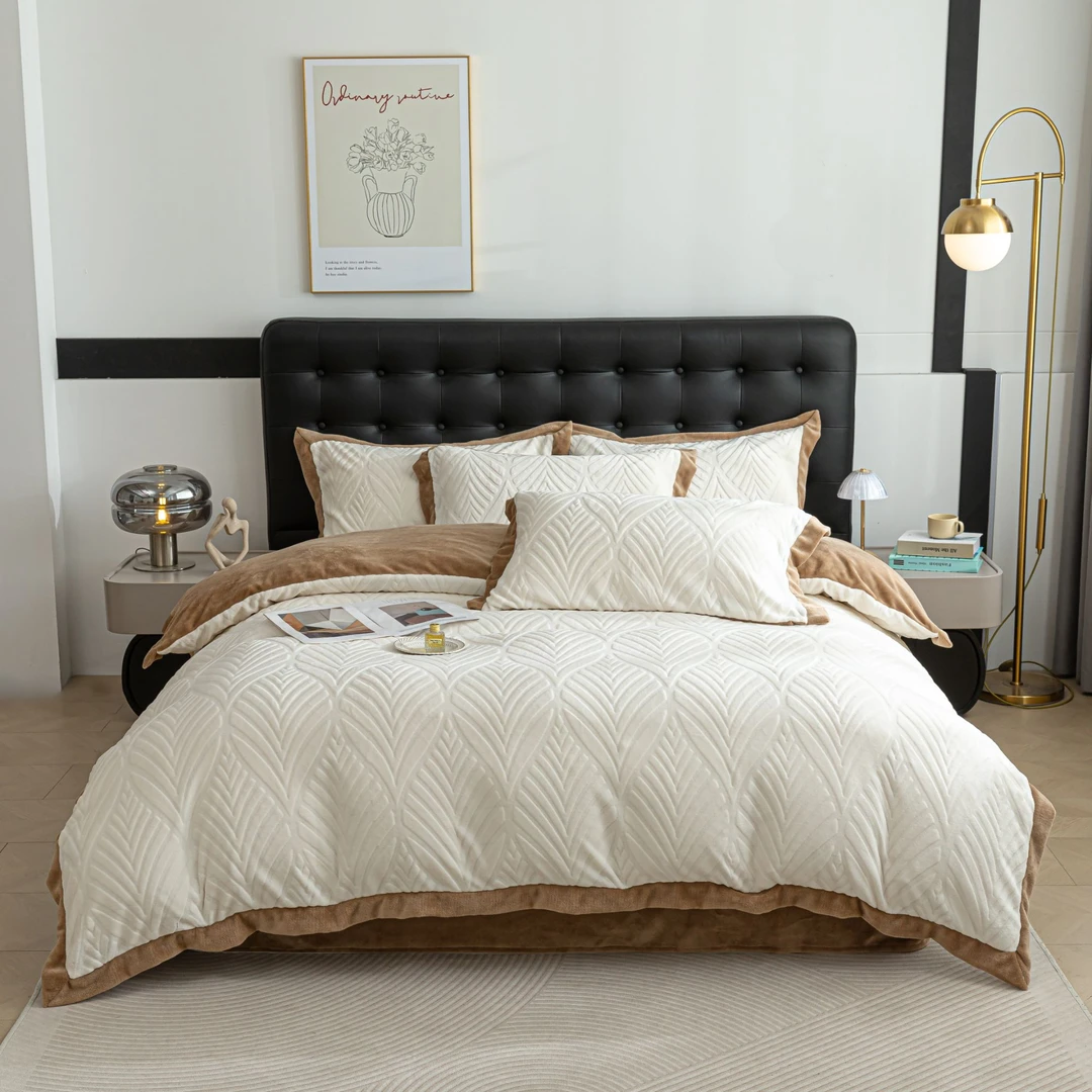 雕花双面牛奶绒四件套冬季加厚加绒珊瑚法兰绒被套罩床单三件套