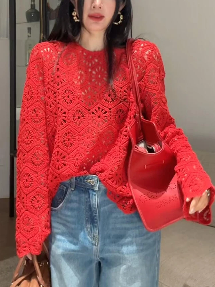 设计感上衣新款爆款网红洋气炸街女装慵懒风高级感红色毛衣小衫