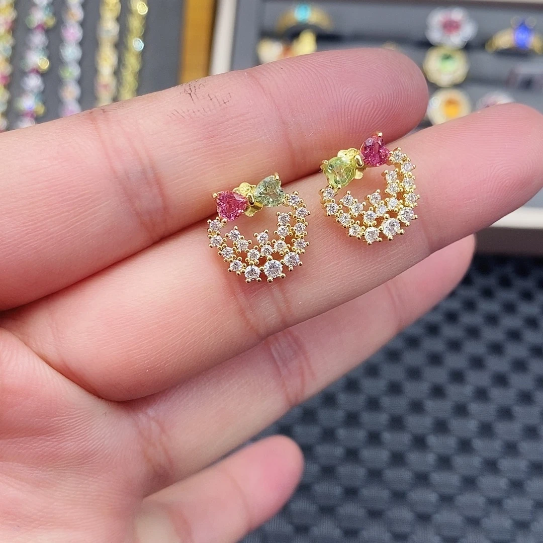 耳饰银S925镶嵌碧玺