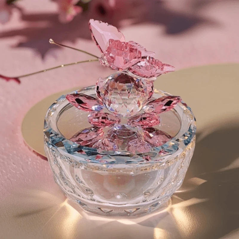 水晶首饰盒饰品盒精致蝴蝶摆件烟灰缸摆件