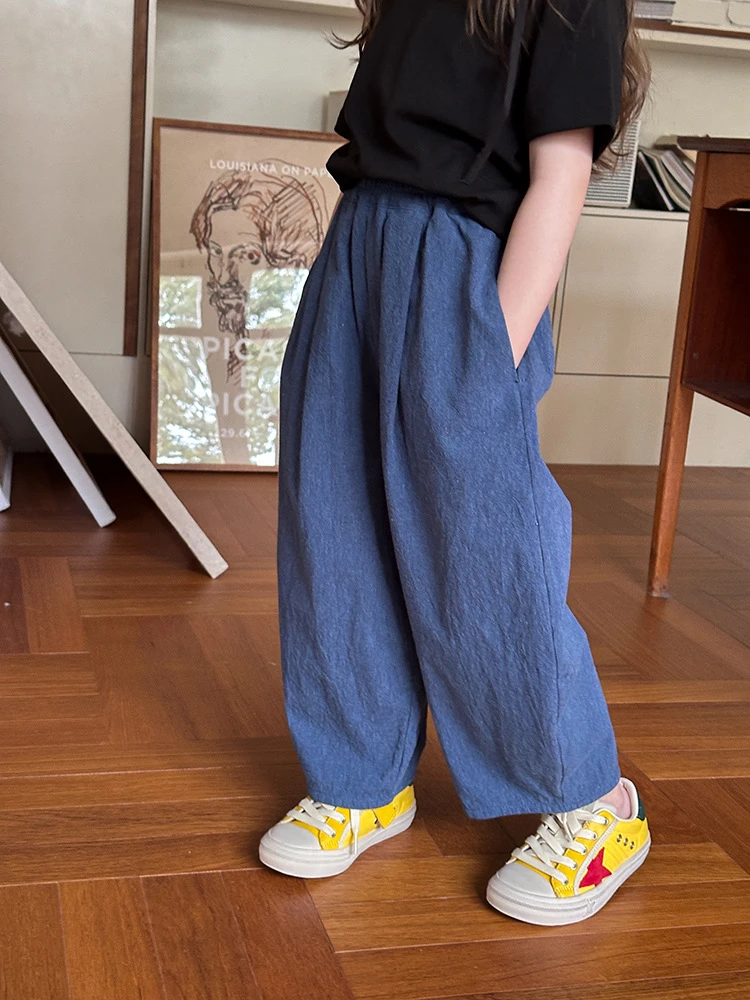 【现货】女童夏装裤子儿童韩版休闲防蚊裤宽松棉麻休闲裤25B005