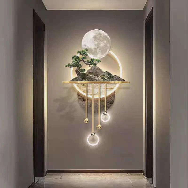 A69九鱼图入户玄关装饰画现代轻奢挂画走廊过道高级感荷花壁画灯