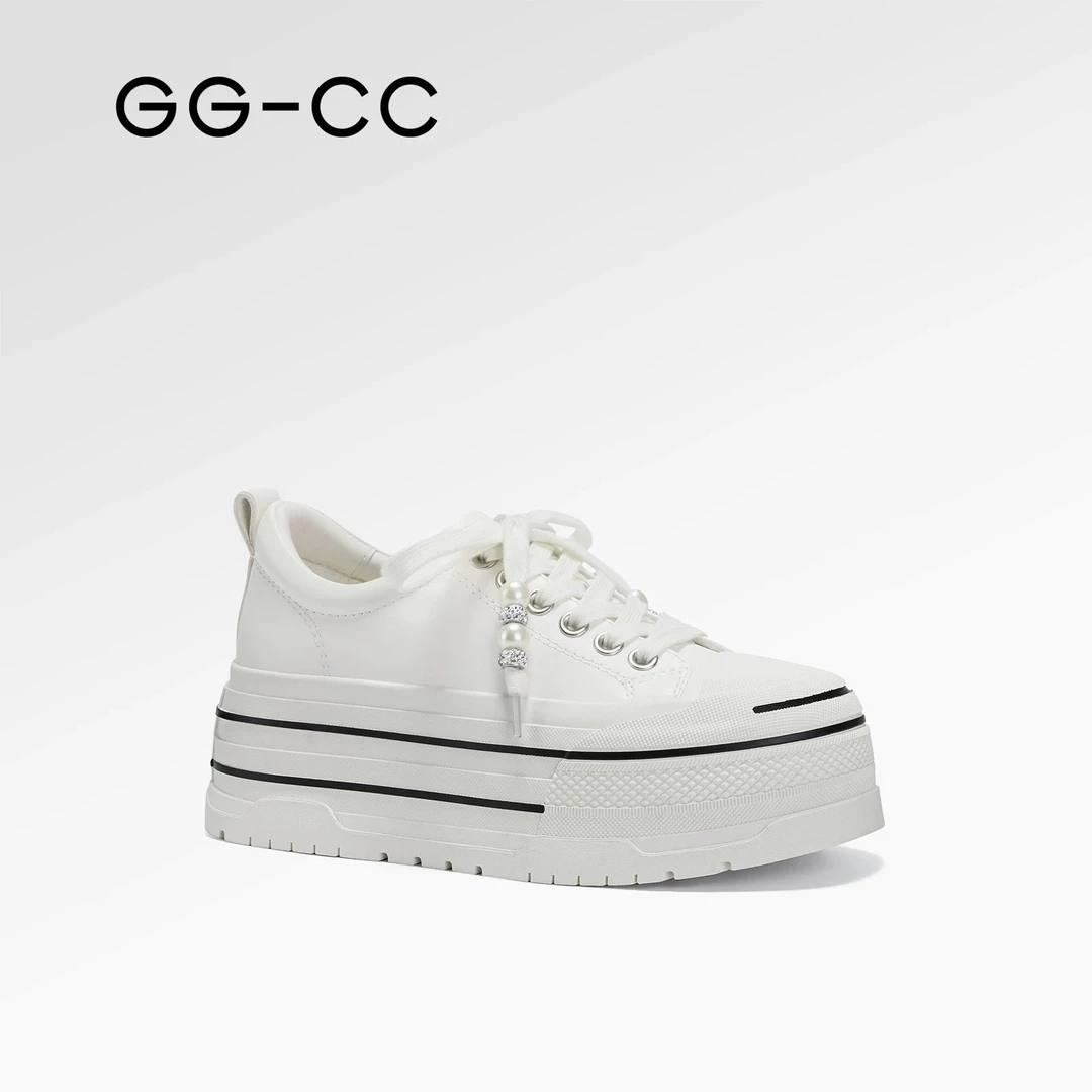 【快闪街头】GGCC2025年春季新款时尚厚底小白鞋女真皮板鞋休闲鞋