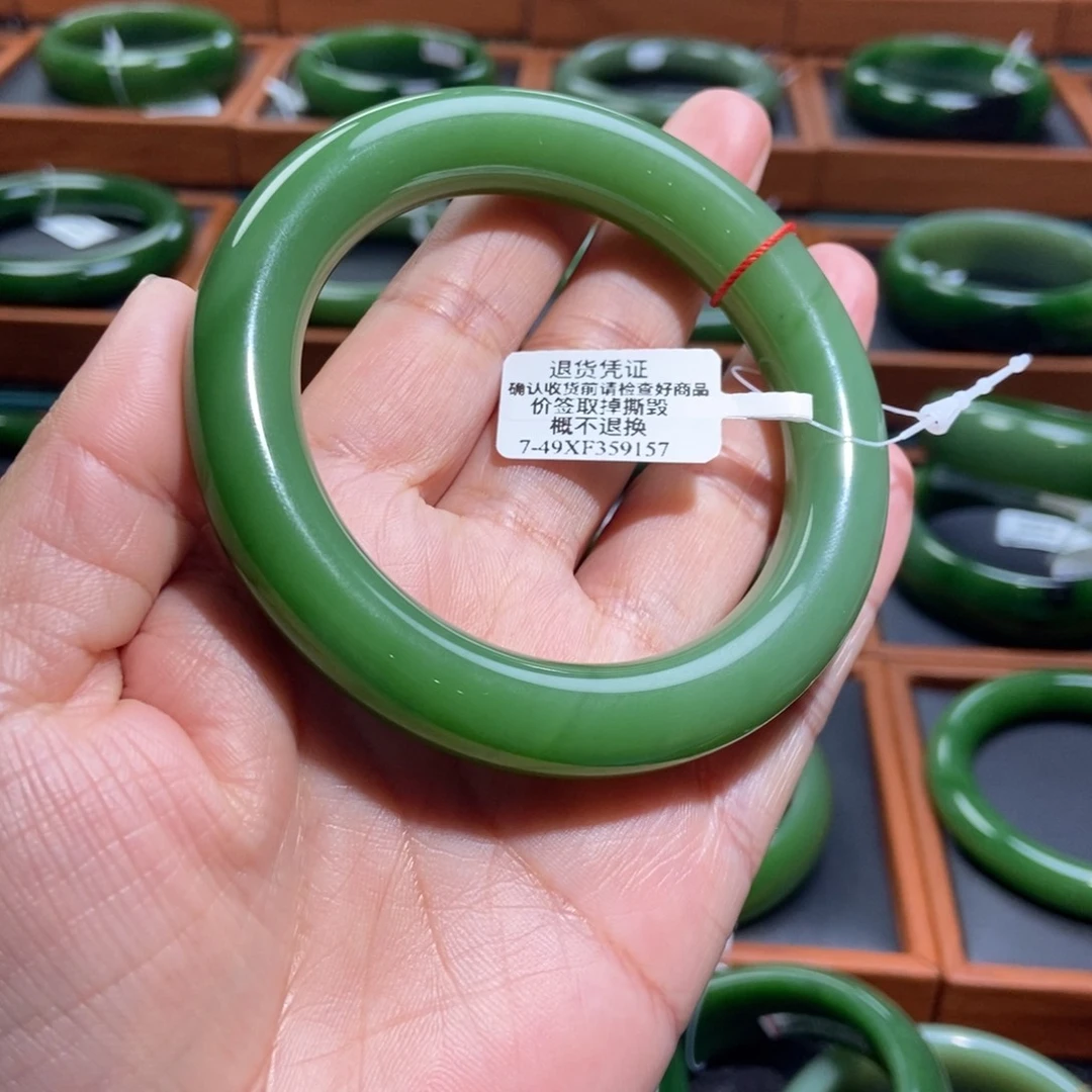 和田玉（碧玉）未镶嵌手镯粉绿565758