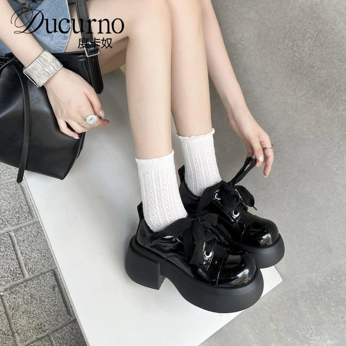 真皮厚底乐福鞋丑萌大头鞋女ins百搭松糕底小个子配裙子厚底单鞋