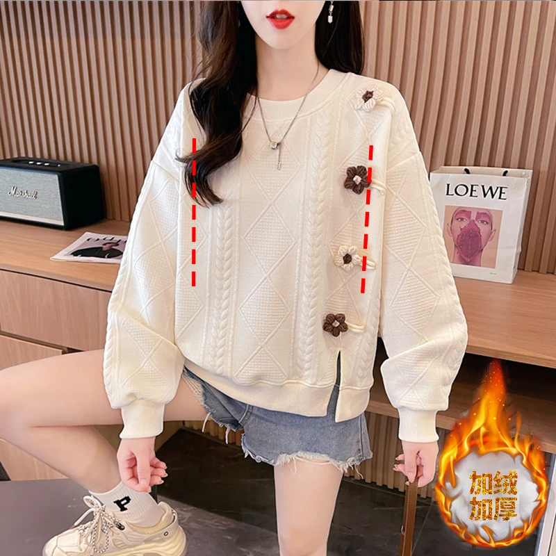 加绒加厚哺乳上衣潮妈秋冬外出时尚韩版宽松产后长袖短款喂奶卫衣