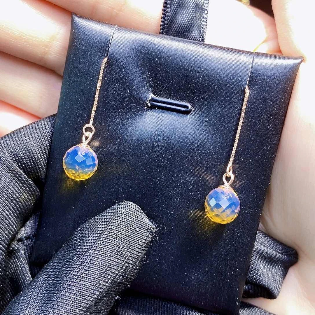 蓝珀珠宝奇石银S925镶嵌蓝珀异色珀钻切7大加耳线