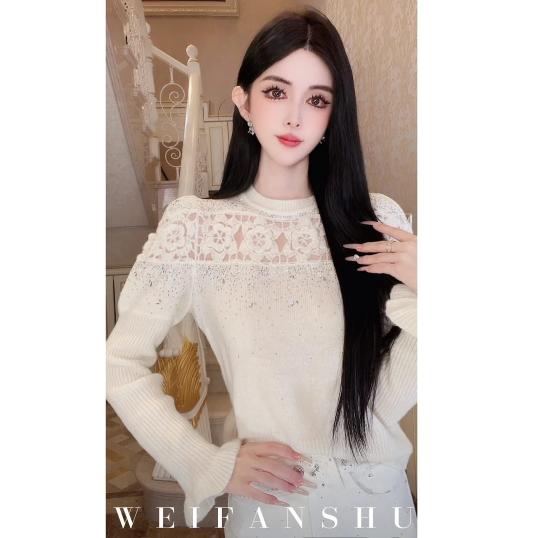 WEIFANSHU/魏凡舒【花意私语】秋冬新款设计感镂空针织毛衣甜美上衣