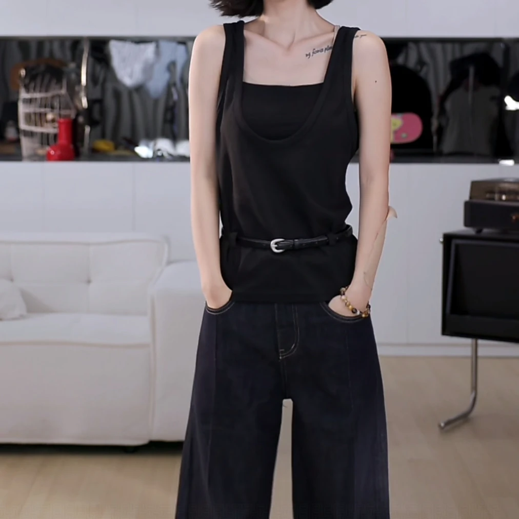 通勤慵懒风休闲无袖背心设计师款夏季2025新款百搭单品吊带上衣