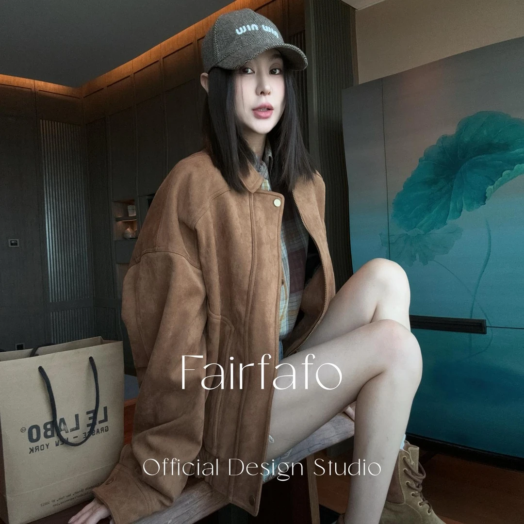 【重磅细腻皮绒外套】WTEL57272秋冬时尚复古百搭宽松慵懒风外套