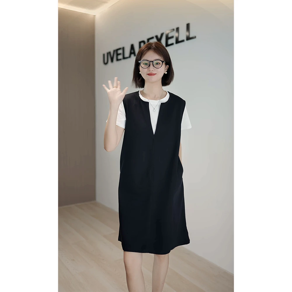 (换季清仓,NO退NO换)背心裙V领连衣裙无袖宽松百搭黑色