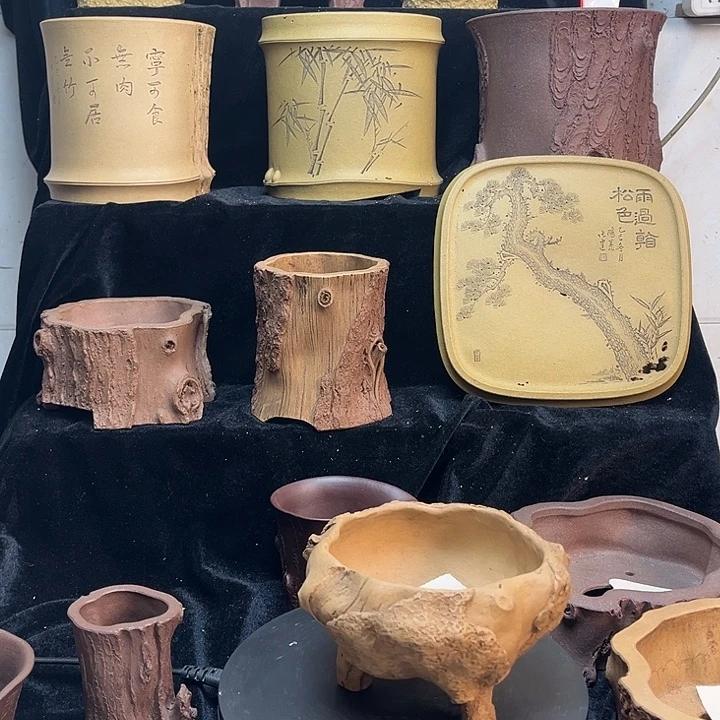 泥塑全手工制作树桩花盆