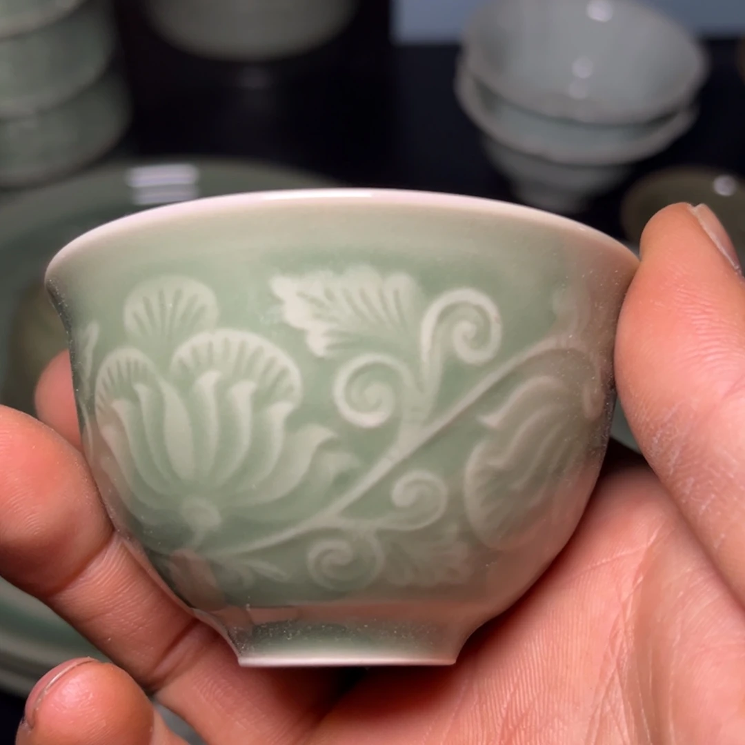 瓷微瑕老货牡丹铃铛杯1只