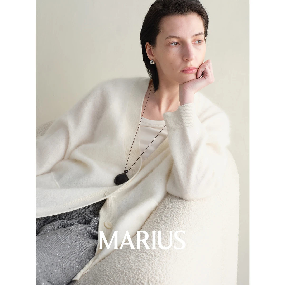 MARIUS经典百搭内搭KVSS宽松慵懒松弛感保暖拉毛圆领套头针织衫