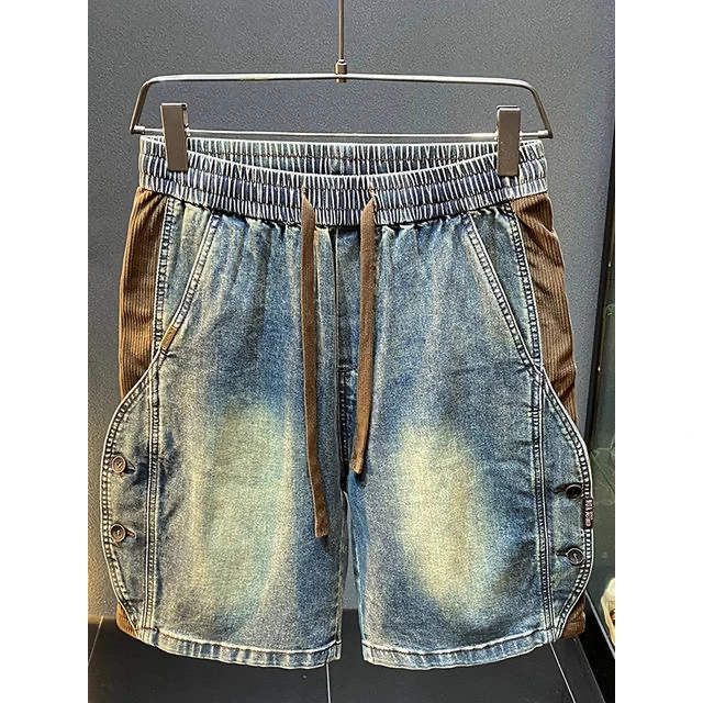 美式复古牛仔短裤男夏季新款透气宽松大码五分裤潮牌痞帅休闲中裤