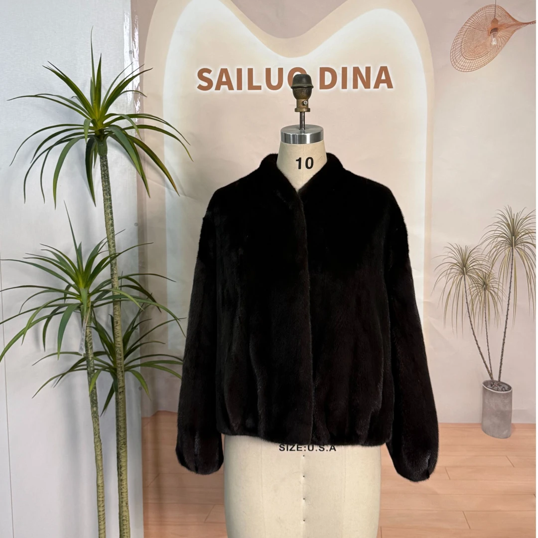 SAILUO DINA/26年新款皮草外套水貂冬季天鹅绒宝嘉美本黑新中式