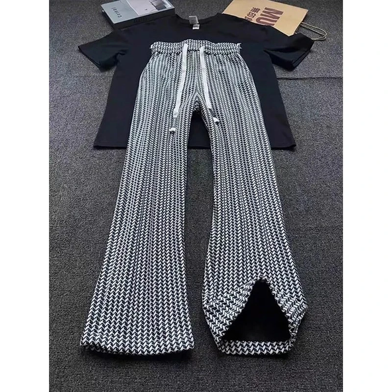 美式cleanfit菱形格纹卫裤男款秋季宽松bf慵懒风裤子小香风直筒裤