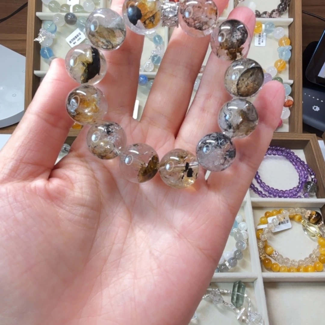 合金手链水晶天然水晶黑闪灵孤品一条