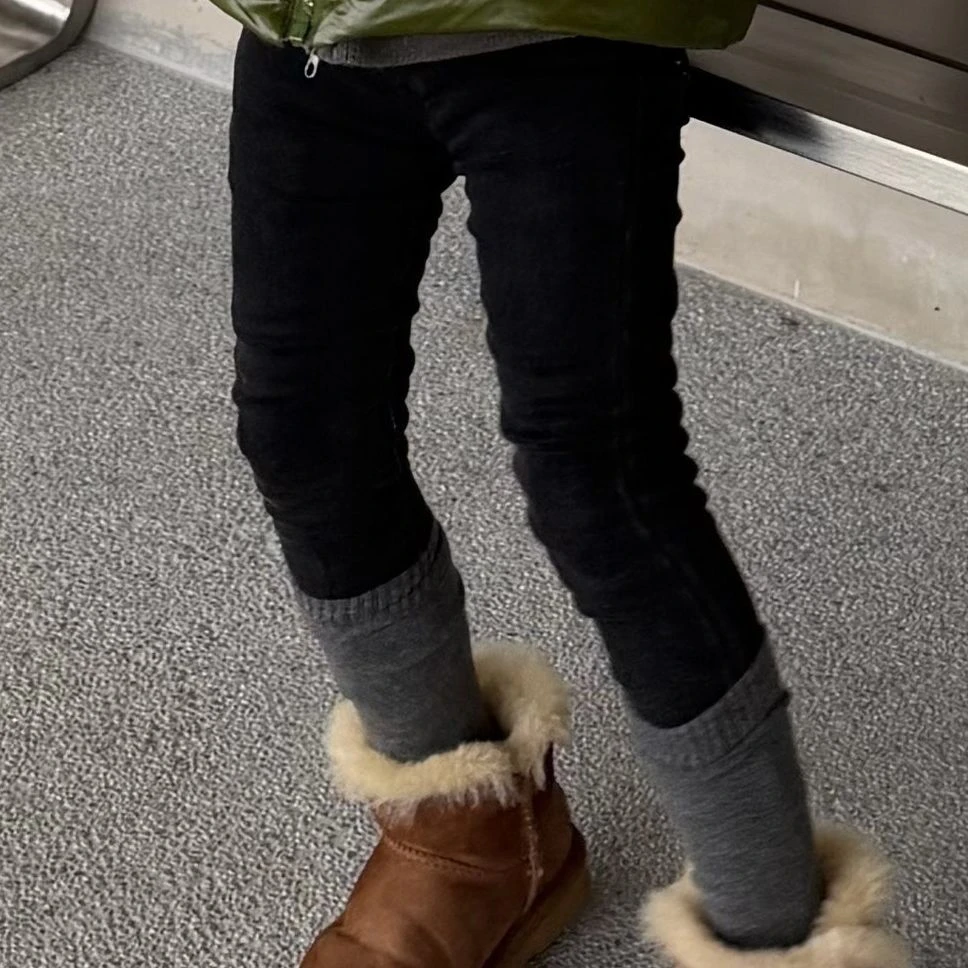 大金定制高腰弹力加绒加厚黑色修身毛边铅笔裤男女宝宝保暖神裤