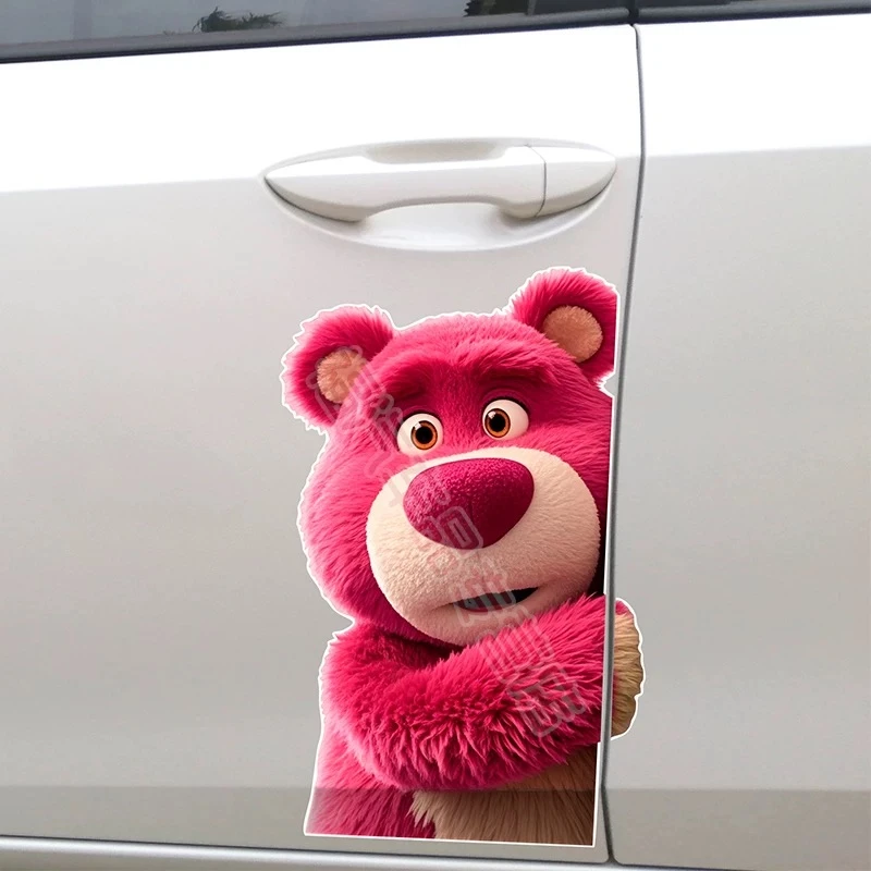 汽车车门装饰贴纸可爱卡通草莓熊装饰遮划痕防水贴画拉花个性设计