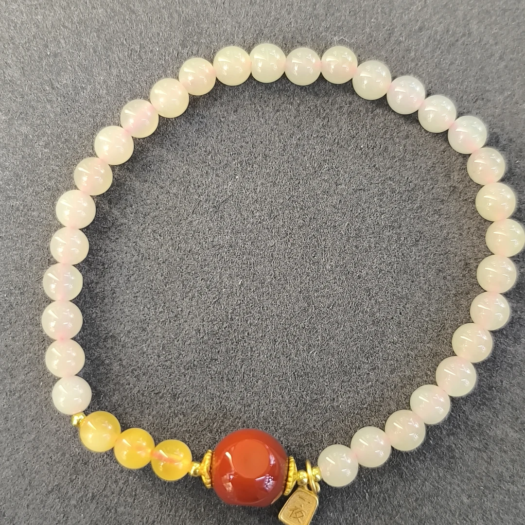 和田玉藕粉蜜蜡手串2222