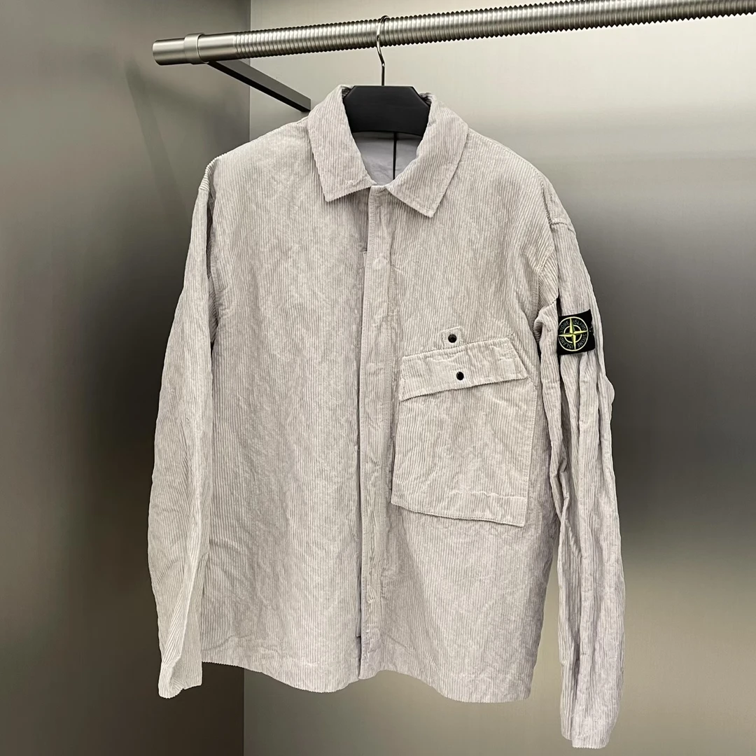 全新Stone island石头岛 25FW 立体褶皱灯芯绒夹克 珍珠灰色