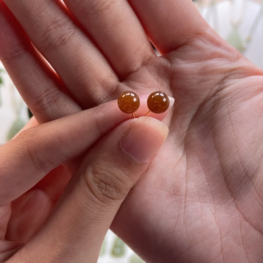 和田玉（糖玉）银S925镀金镶嵌耳饰卡六