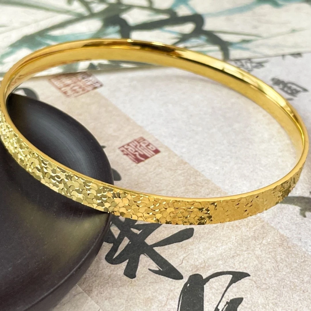 铜合金手镯 高级感爆闪碎冰冰金色6mm手镯女精致镯子显贵气手饰品