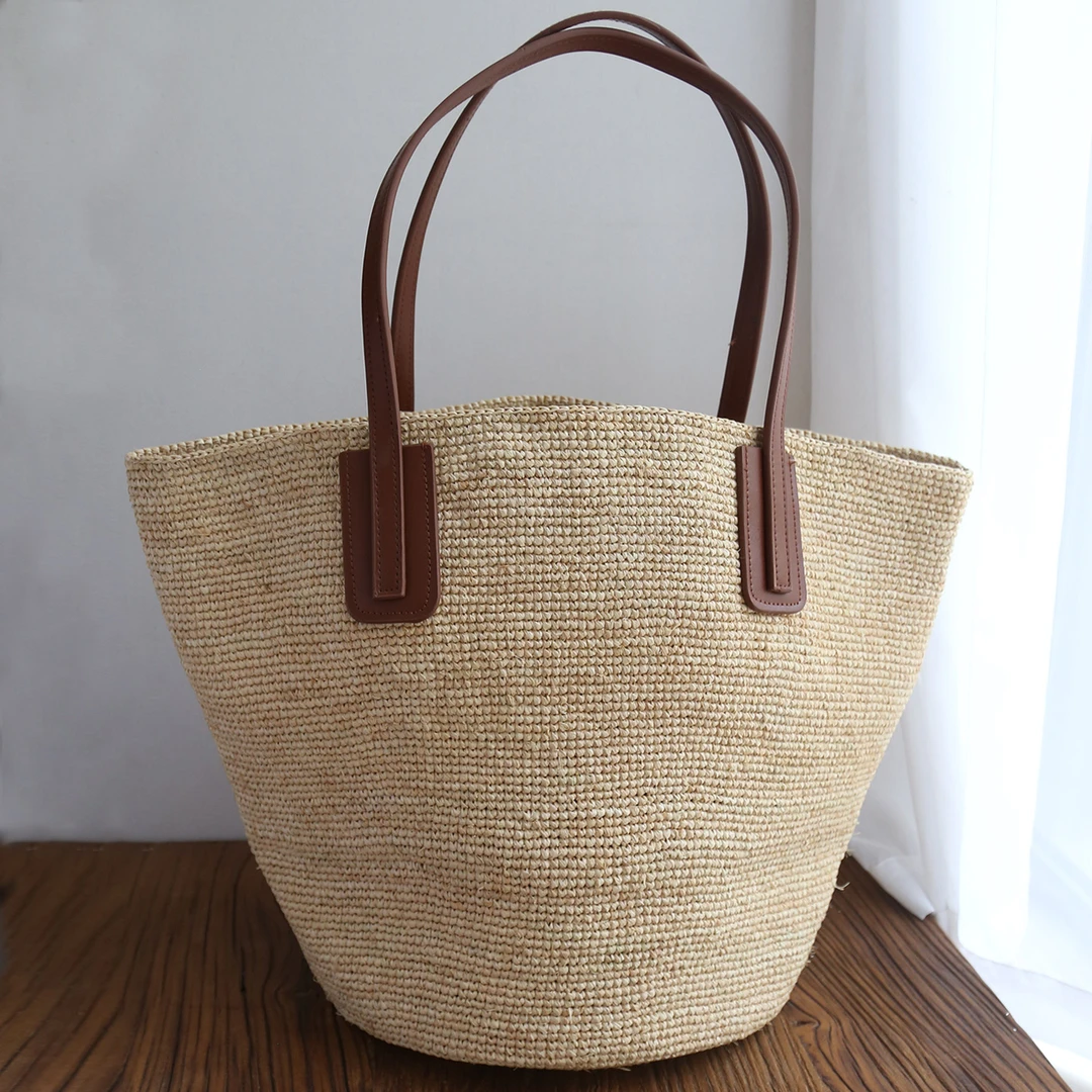天然拉菲草手钩草包女海边度假日系大容量单肩包夏日沙滩包托特包