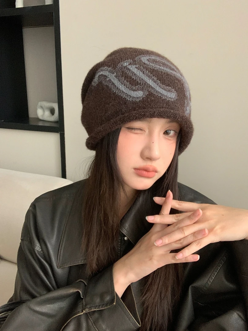 【jf 】韩版ins大头围冷帽女复古毛线帽潮遮耳保暖显脸小针织帽