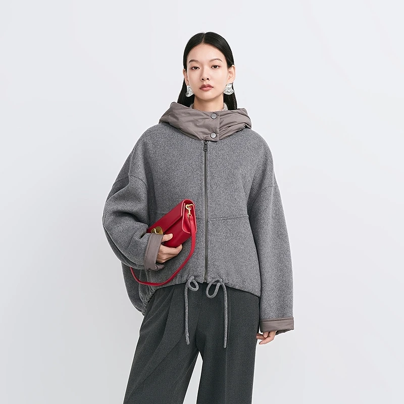 【商场同款】HPLY荷比俪冬连帽拼接可拆卸羽绒服外套HYE43560095