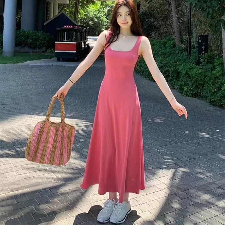 【#64】法式赫本风无袖吊带连衣裙女夏季新款收腰显瘦气质背心长裙