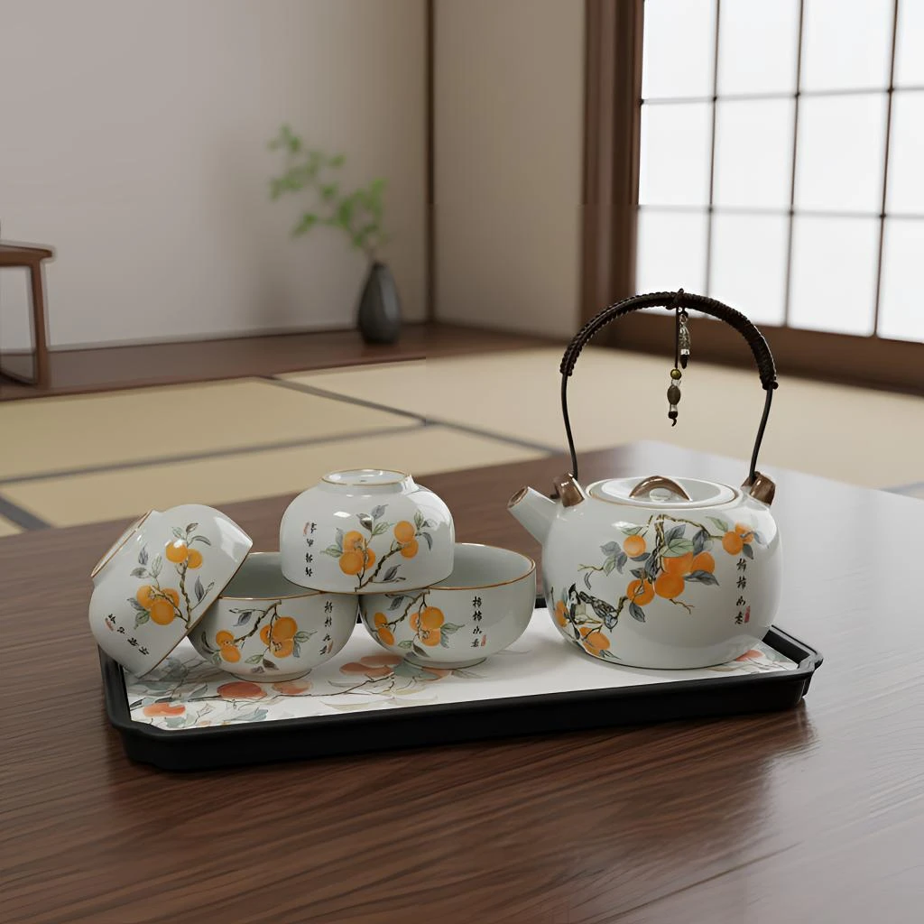 柿柿如意 一壶四杯+茶盘家用简约中式茶具