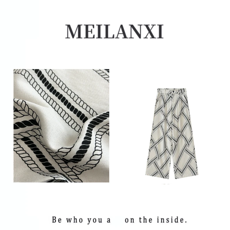 【MEILANXI】【几何麻裤】夏新亚.麻.设计感休闲百搭女款阔腿裤22283