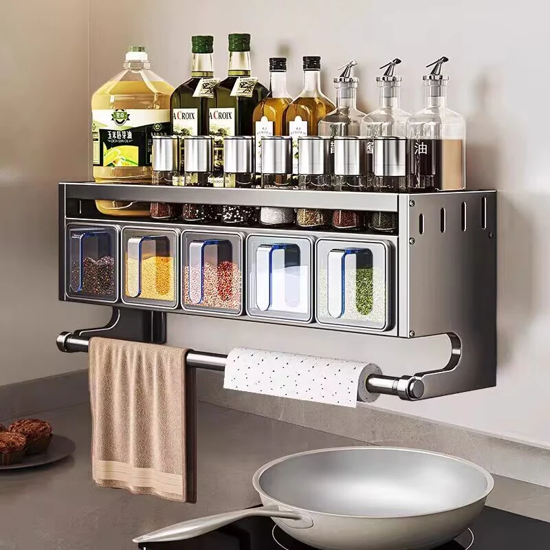 厨房调料品置物架多功能壁挂式台面免打孔家用调味料罐子收纳神器
