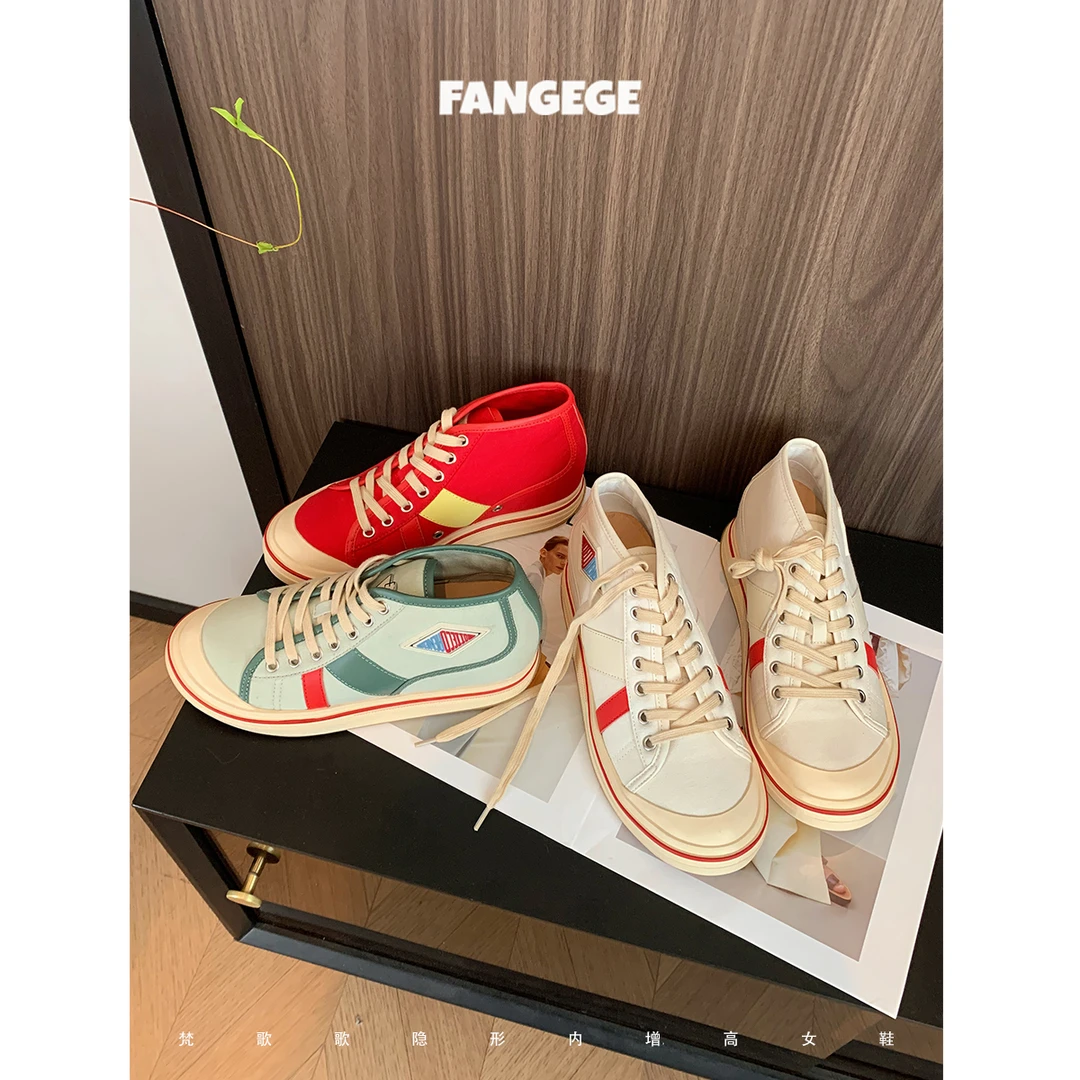 FANGEGE/梵歌歌 6cm内增高系带帆布鞋女2025春夏百搭厚底休闲板鞋