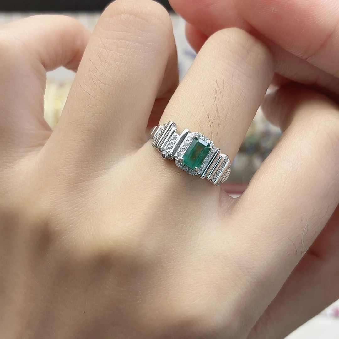 祖母绿银S925镶嵌戒指