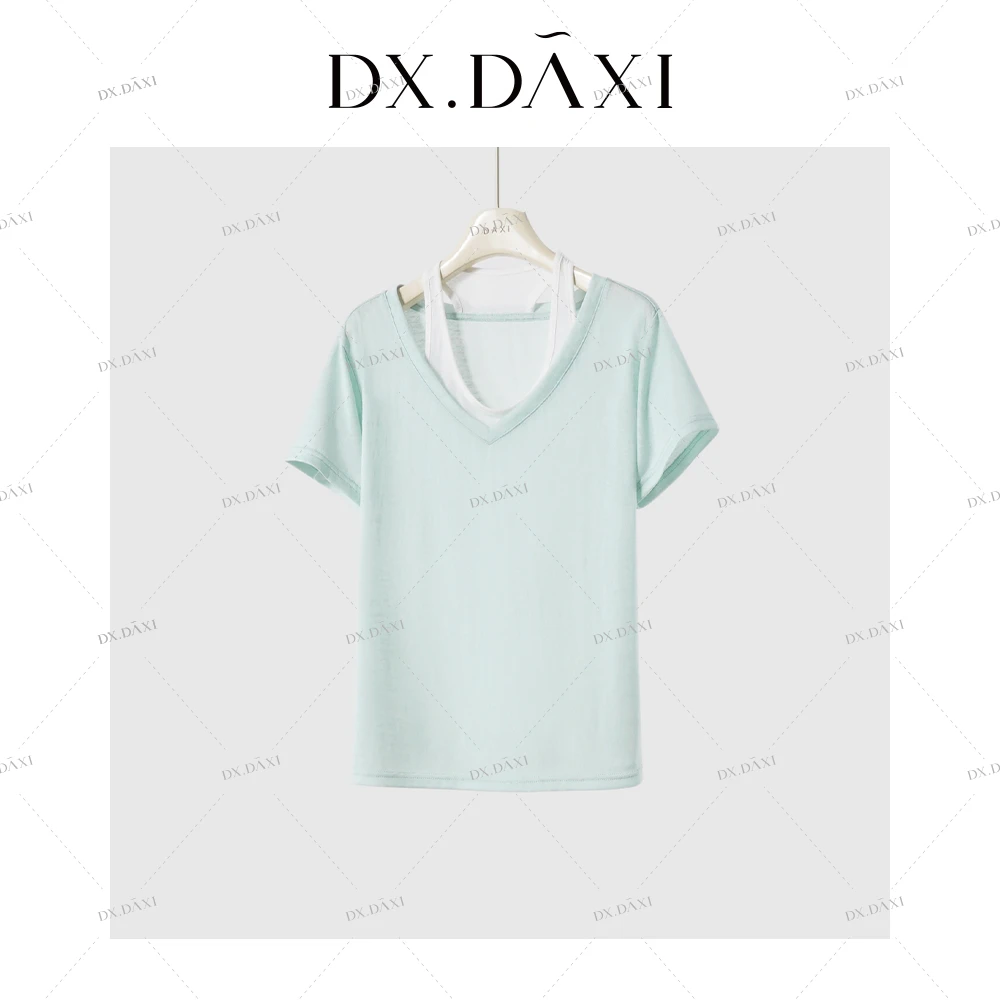 代大喜【清氧双搭】欧若风短袖女款爆款2025新款T恤假两件半袖上衣