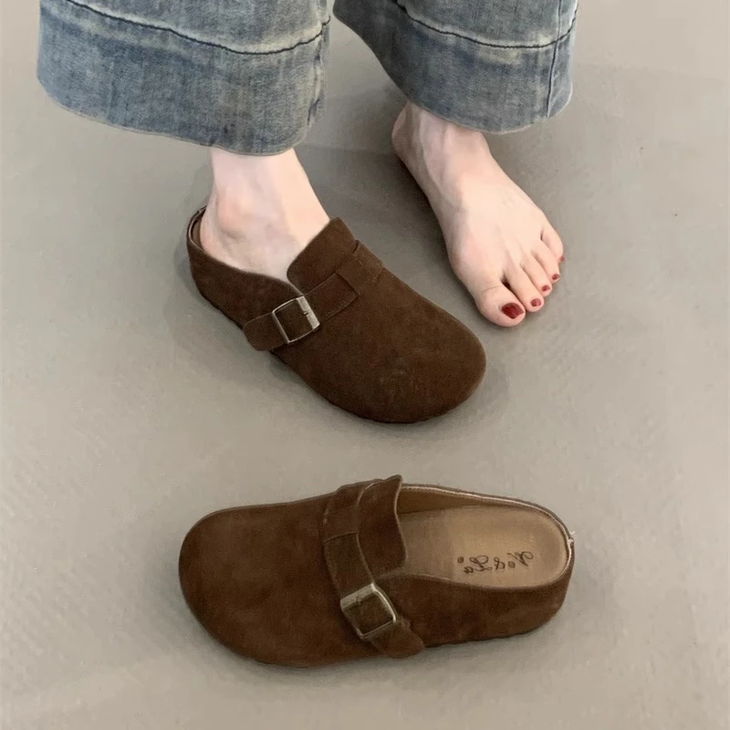 CQL外穿包头拖2025年厚底小个子复古森女搭扣一脚蹬百搭博肯拖鞋