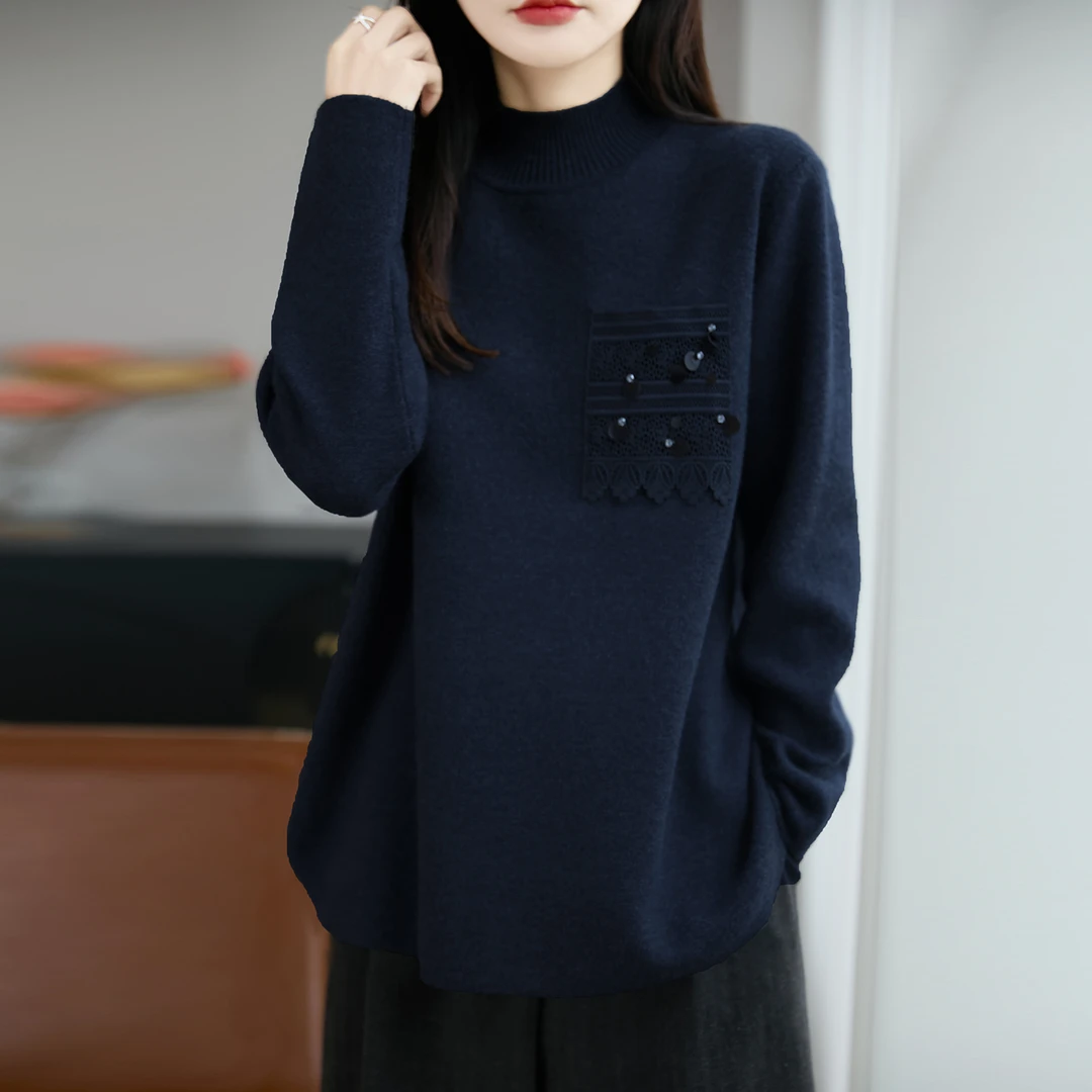 高端大码女装胖mm秋冬半高领女士毛衣中长款连衣裙内搭针织打底衫