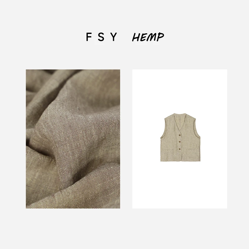 【BC同款】流苏边植物染色织汉麻马甲毛边无袖复古短款马夹2025192