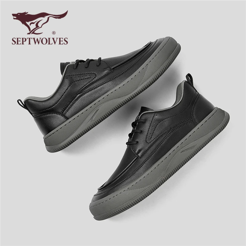 七匹狼正品男鞋2025新款秋季复古百搭大头工装板鞋男厚底休闲皮鞋