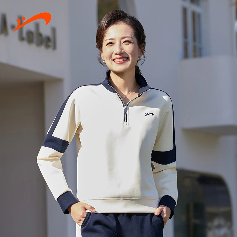 贵人鸟秋冬新款妈妈装中老年长袖立领女士卫衣减龄休闲百搭运动