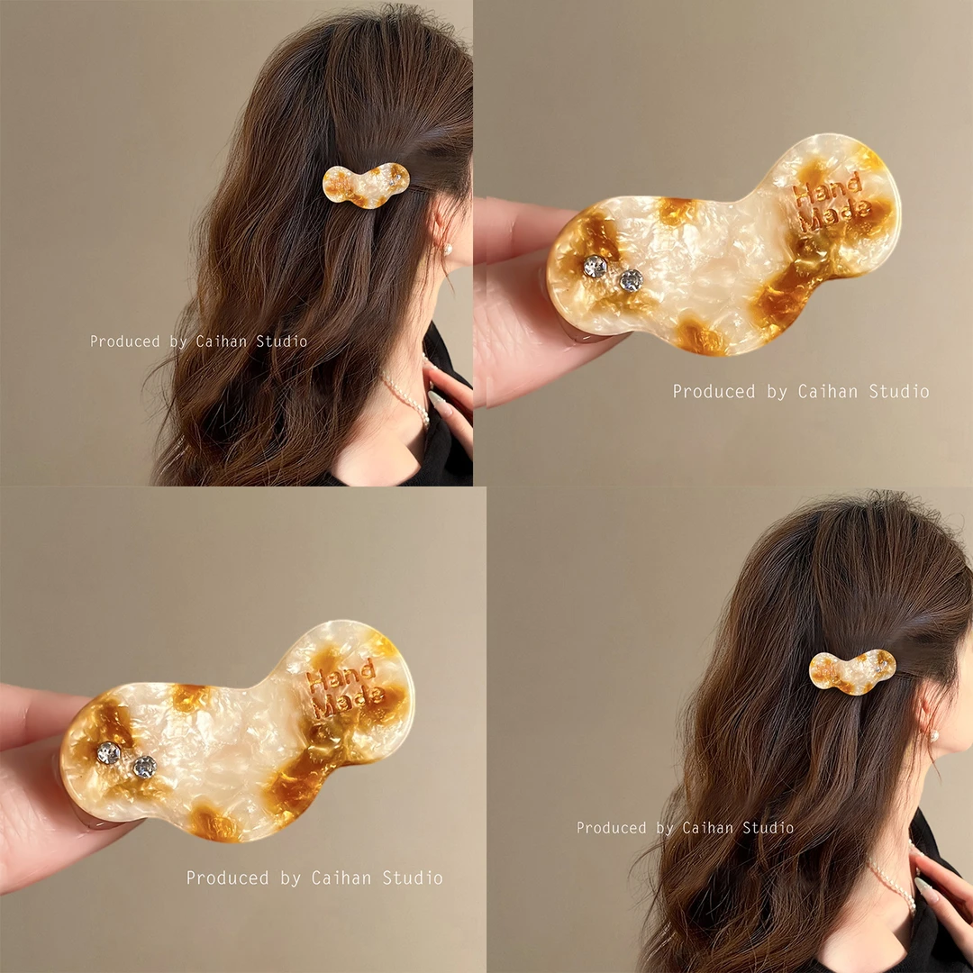 浓香奶酪~韩版云朵爱心醋酸发夹新款ins风气质水钻鸭嘴夹旅行发卡