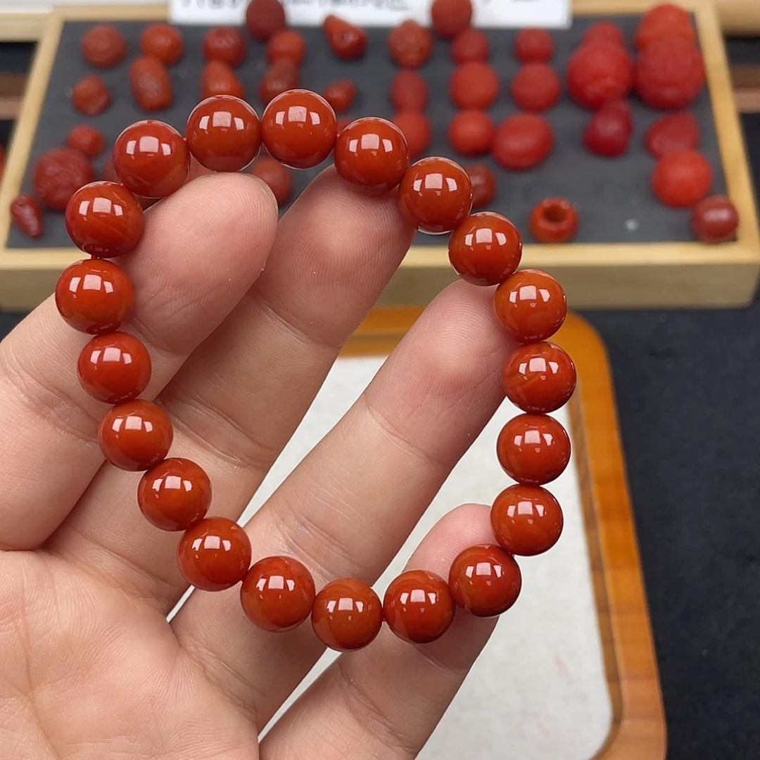 南红玛瑙44号瓦西牛血红卡10圆珠手链未镶嵌