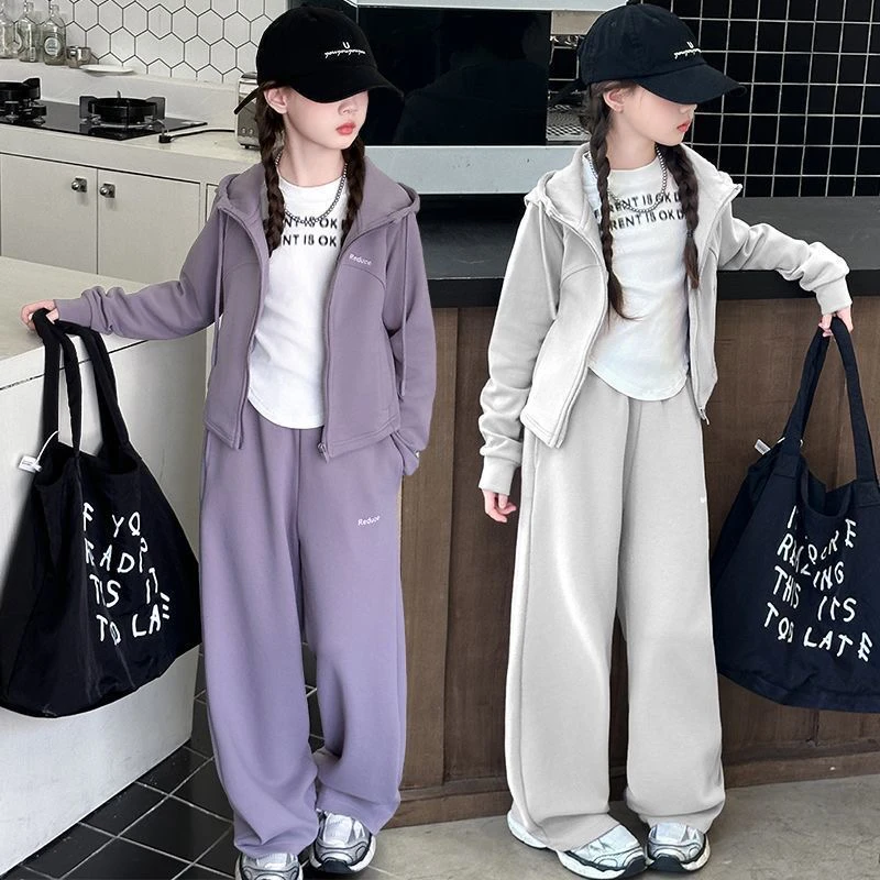 女童春秋套装新款6-12岁15岁中大童装洋气潮流加绒休闲卫衣两件套