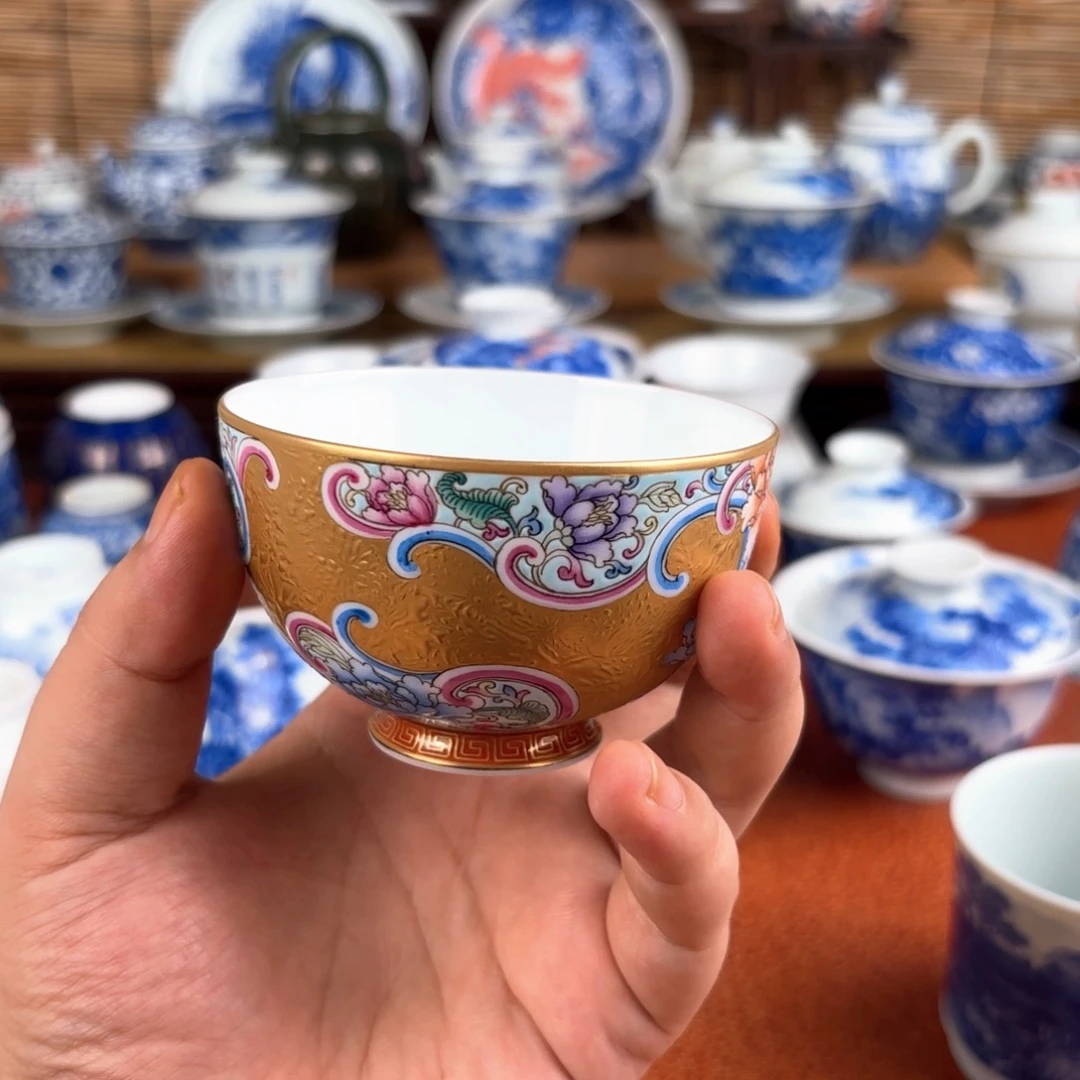 万花堆金景德镇纯手工手绘主人杯