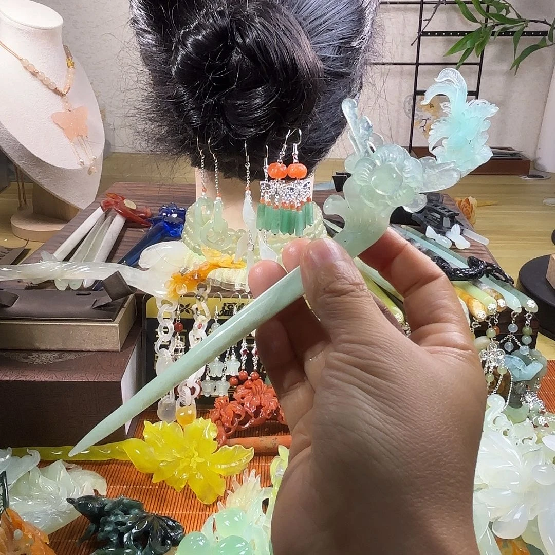蛇纹石玉合金发饰