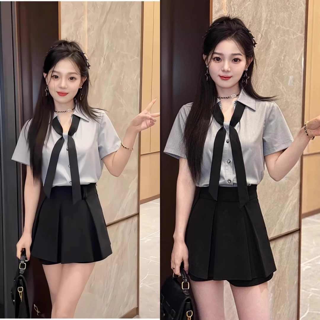 休闲风韩版显瘦学院风少女风时尚套装短袖职业女装温婉风夏季气质